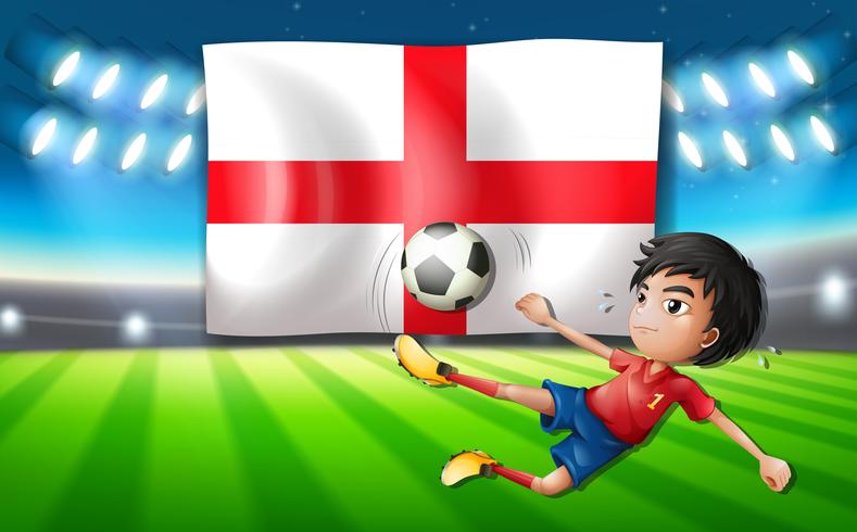 fotbollsspelare infront av engelska flaggan vektor