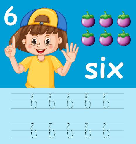 Nummer sex spårar alfabetet kalkylblad vektor