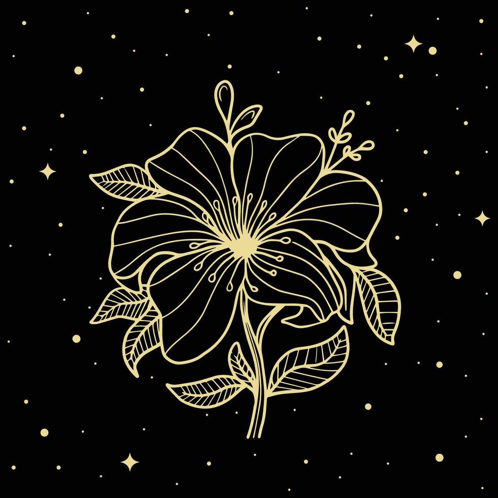 Gold Blumen unter ein Star gefüllt Nacht Himmel vektor