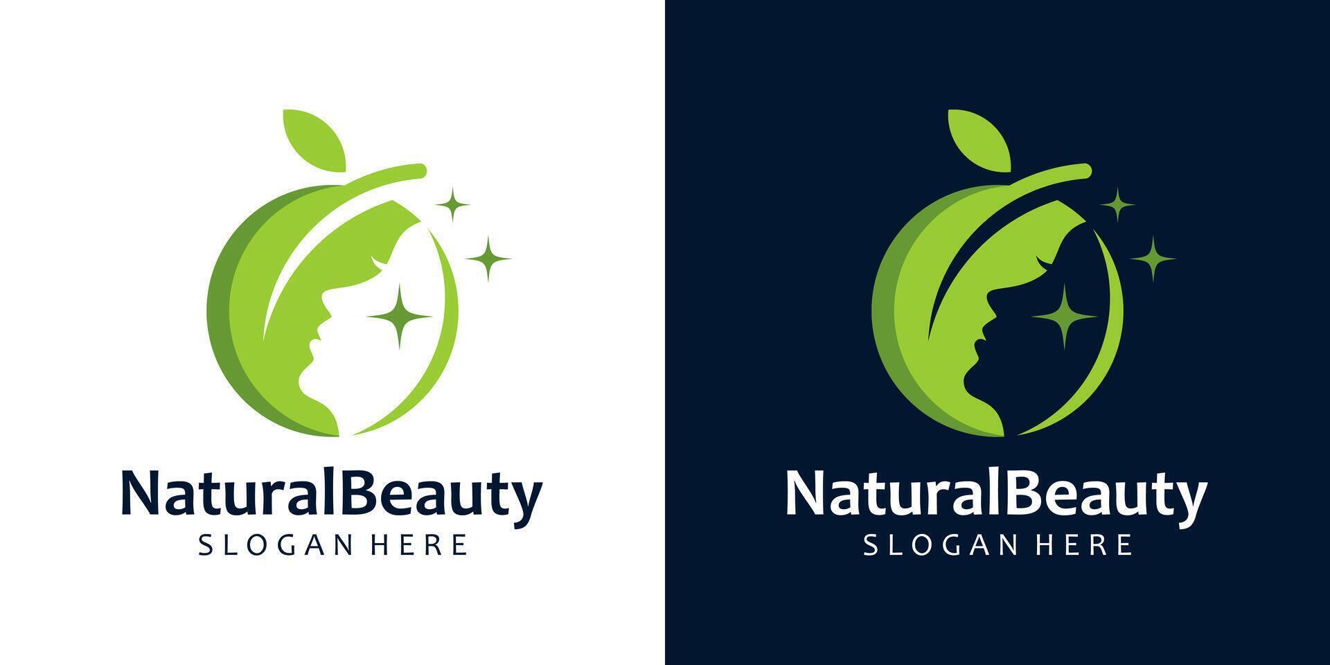 natur skönhet salong logotyp design mall. ansikte flicka med blad logotyp design grafisk illustration. symbol, ikon, kreativ. vektor