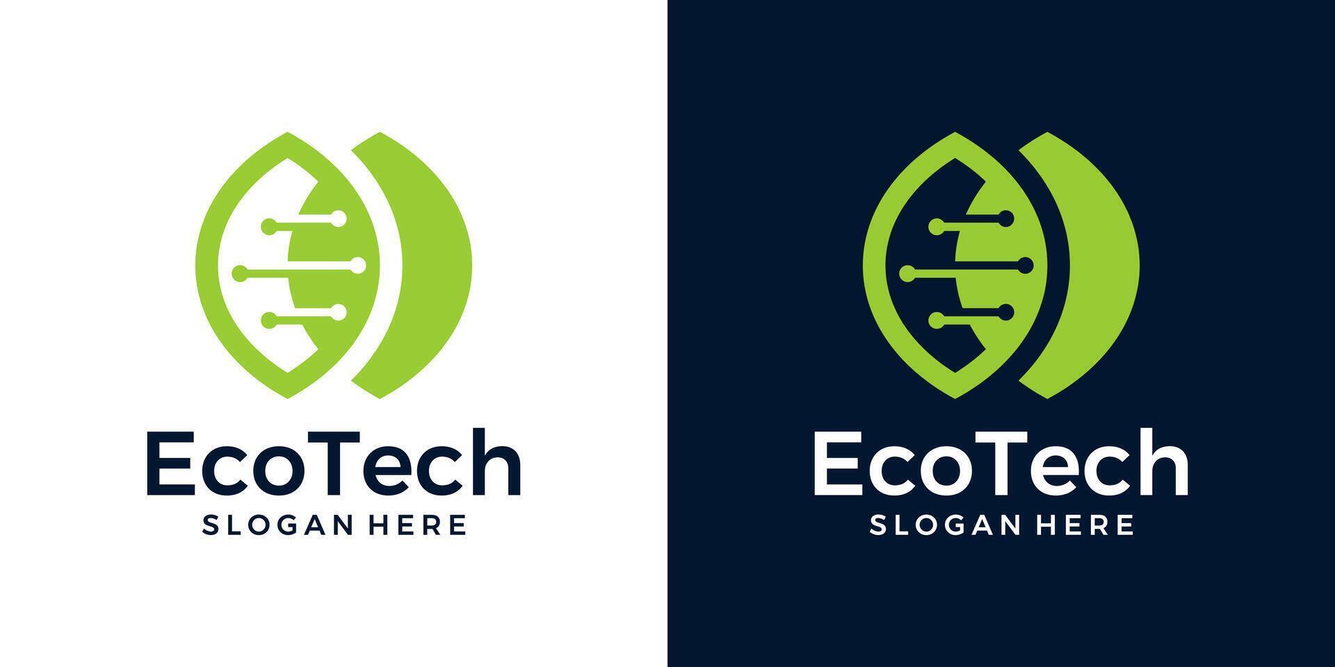 eco tech logotyp design mall. blad med digital data teknologi design grafisk illustration. symbol, ikon, kreativ. vektor