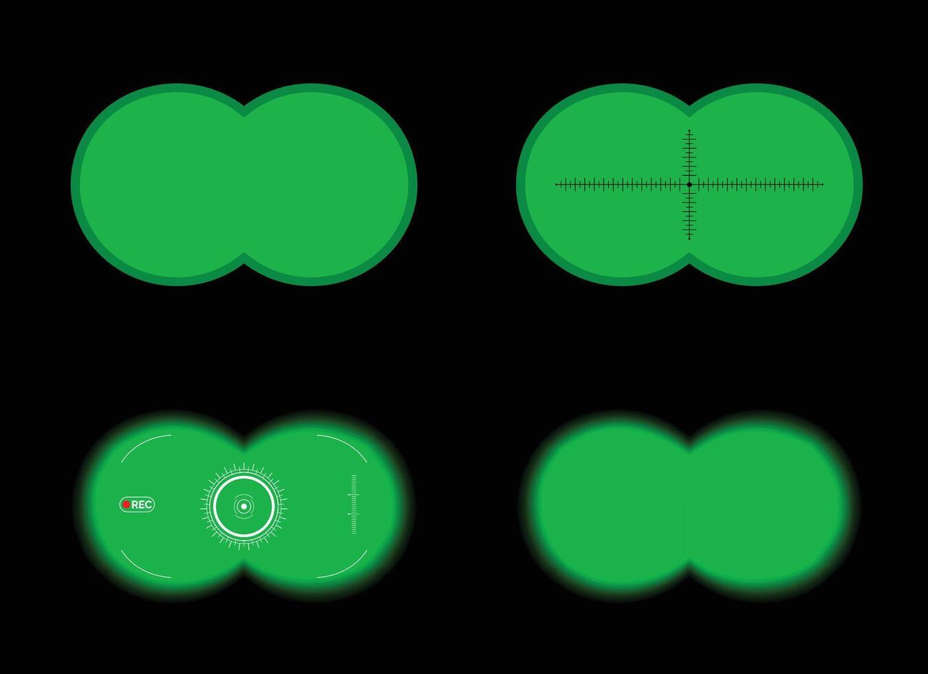 uppsättning av kikare se med grön skärm, hög tech optisk binokulär syfte syn och zoom ram illustration vektor