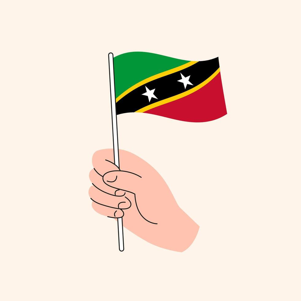 Karikatur Hand halten Heilige Kätzchen und nevis Flagge, isoliert Design. vektor