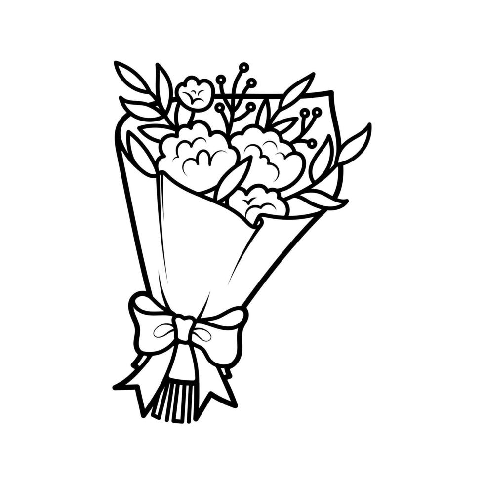 romantisk bukett av blommor bunden med en rosett. Semester gåva. klotter. botanisk illustration isolerat på vit bakgrund. vektor