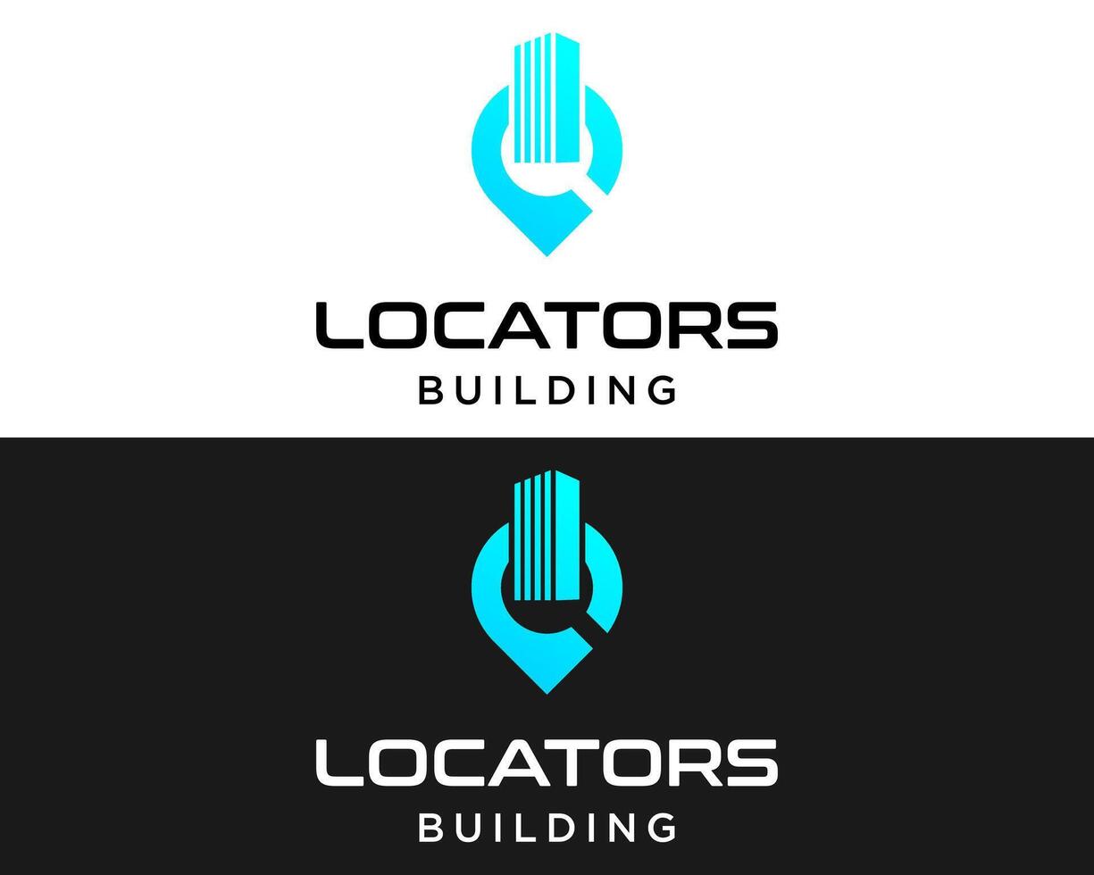 Sök plats för bostads- byggnad logotyp design. vektor