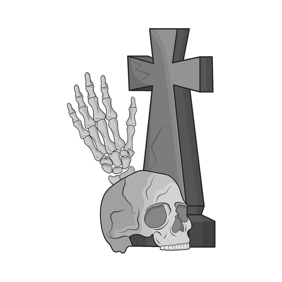 illustration av grav med skalle vektor
