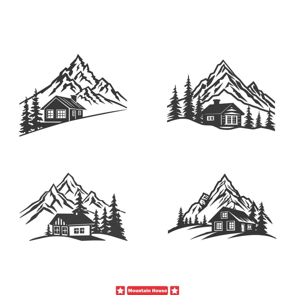 alpina fly flykt berg hus silhuetter erbjudande avkopplande reträtt vibrafon illustration vektor