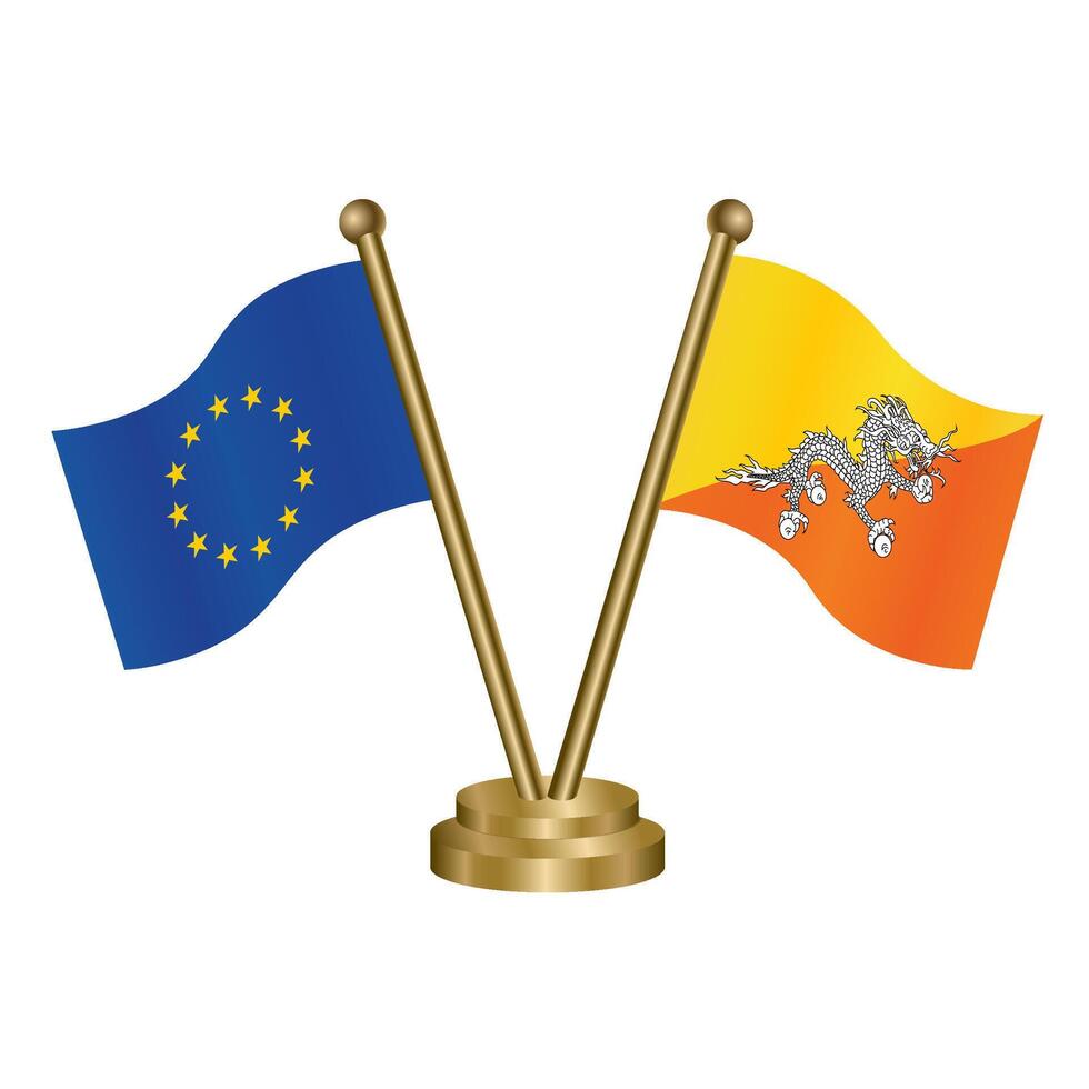 europeisk union och bhutan tabell flaggor vektor