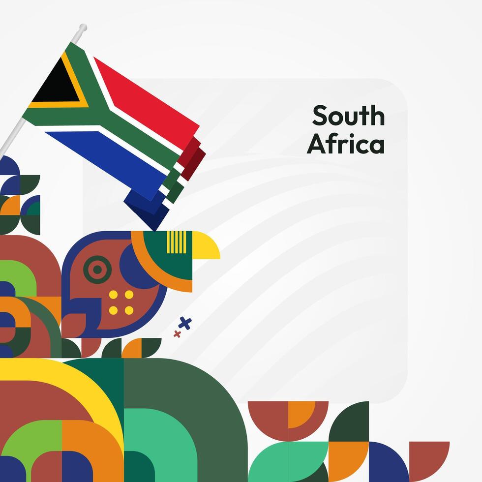 Süd Afrika National Unabhängigkeit Tag Platz Banner. modern geometrisch abstrakt Hintergrund im bunt Stil zum Süd Afrika Tag. Süd Afrika Unabhängigkeit Gruß Karte Startseite mit Land Flagge. vektor
