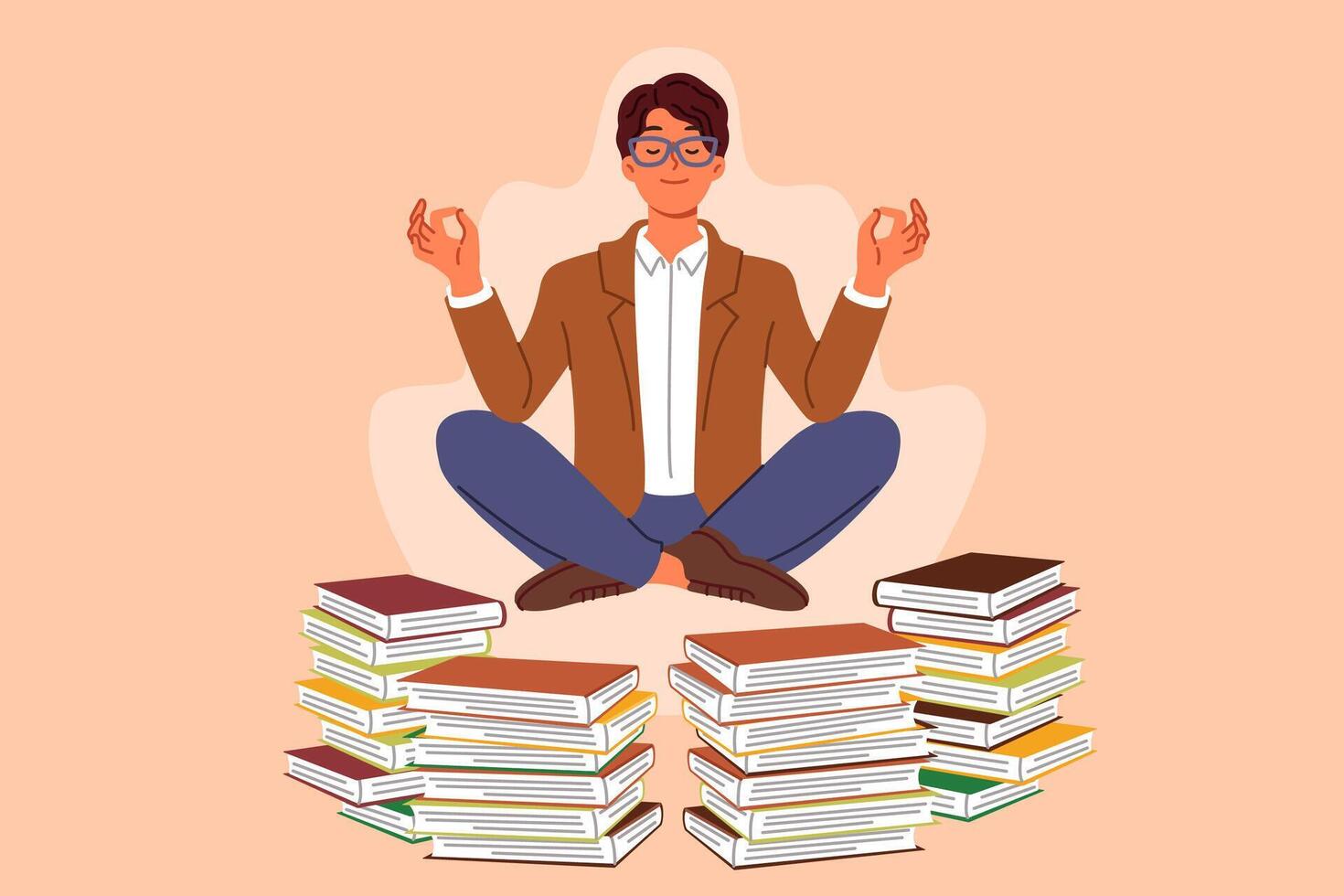 Mann tut Yoga und Meditation, nehmen brechen von lesen Bücher, schweben im Lotus Position vektor