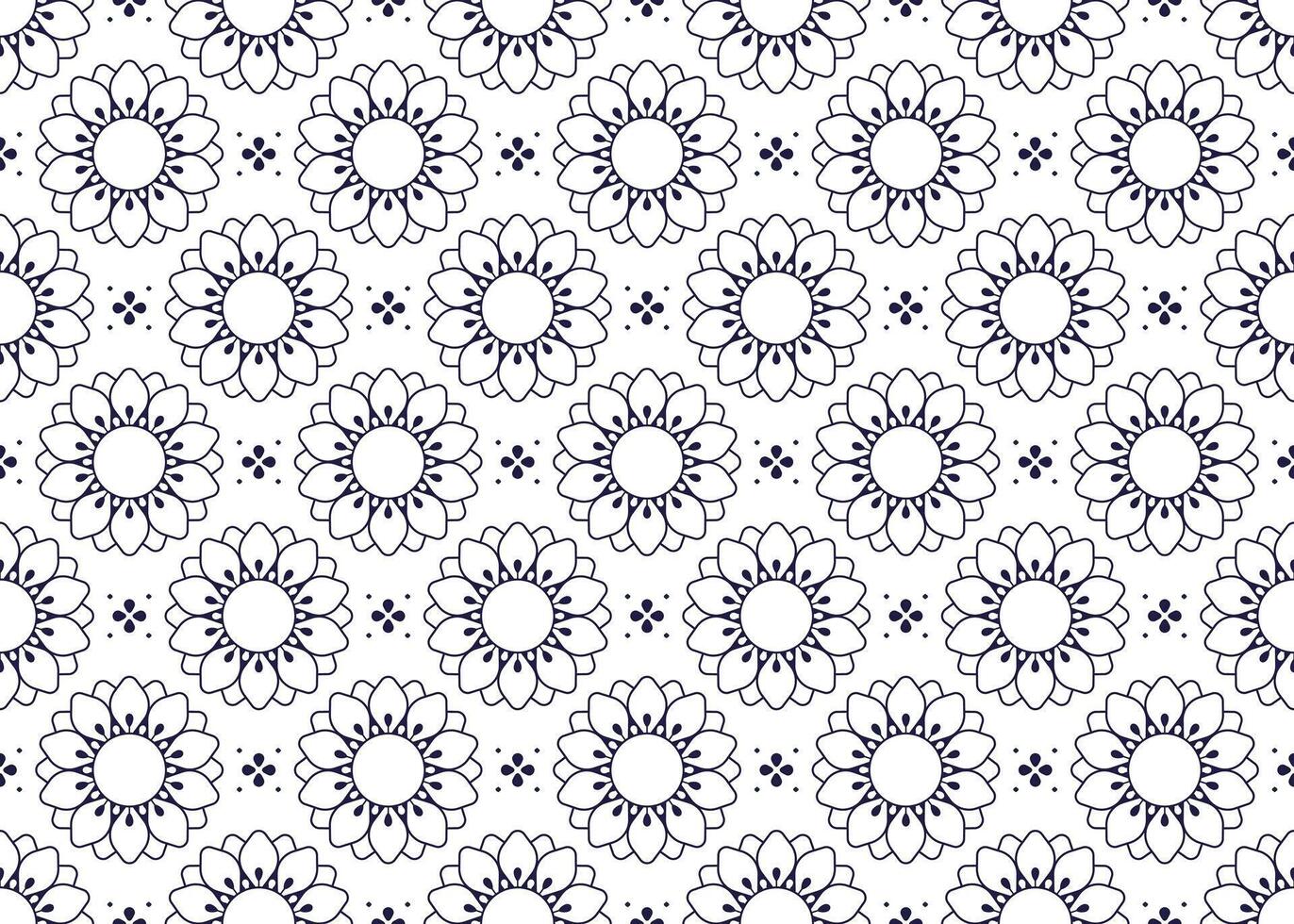 Symbol Blumen Gliederung auf Weiß Hintergrund, ethnisch Stoff nahtlos Muster Design zum Tuch, Teppich, Batik, Hintergrund, Verpackung usw. vektor