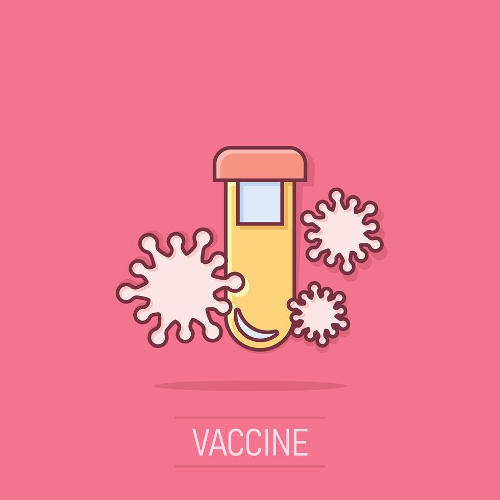 coronavirus testa ikon i komisk stil. covid-19 tecknad serie illustration på isolerat bakgrund. medicinsk diagnostisk stänk effekt tecken företag begrepp. vektor