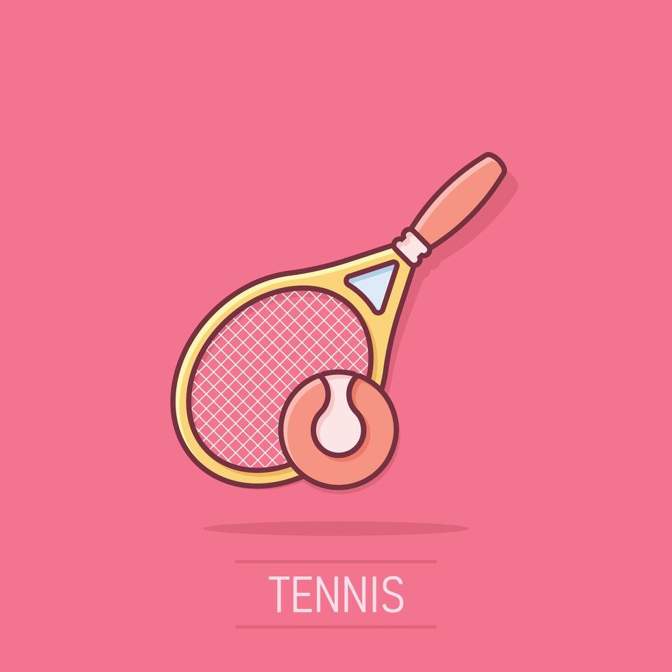 Tennis Schläger Symbol im Comic Stil. Spielen Schläger Karikatur Illustration auf isoliert Hintergrund. Sport Aktivität Spritzen bewirken Zeichen Geschäft Konzept. vektor