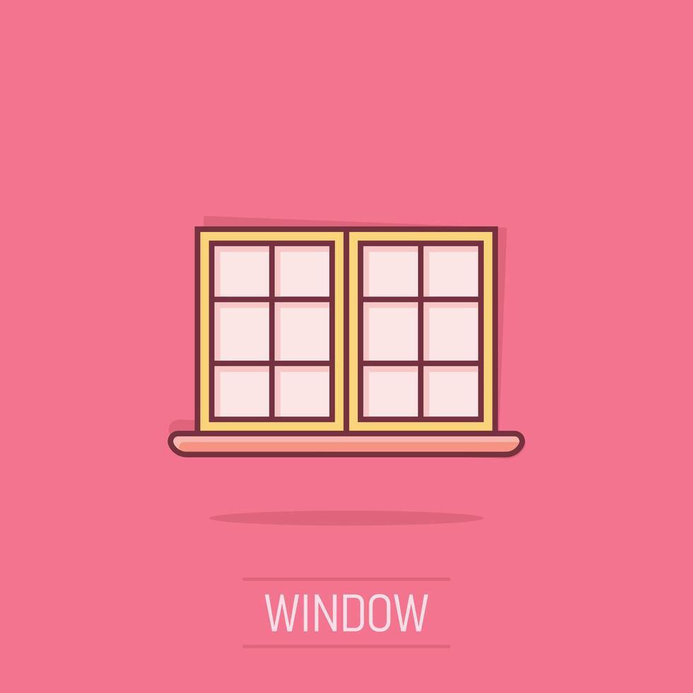 fönster ikon i komisk stil. hölje tecknad serie illustration på isolerat bakgrund. hus interiör stänk effekt tecken företag begrepp. vektor