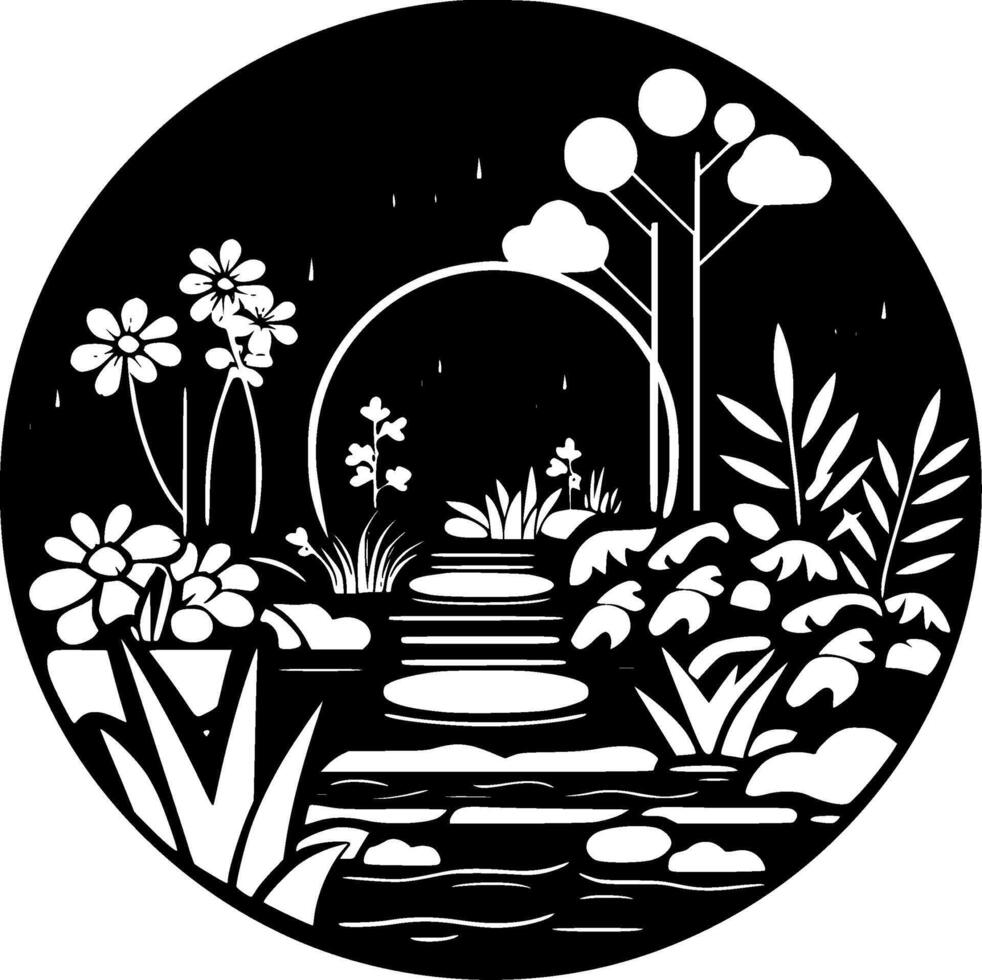 trädgård, svart och vit illustration vektor
