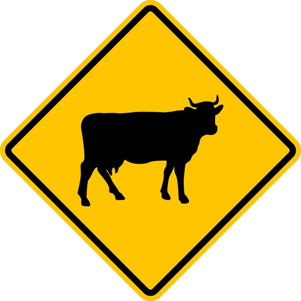 das Vieh Fahren unterzeichnen. Tiere Kreuz Straße. in acht nehmen von das Vieh Kreuzung das Straße. Gelb Diamant Warnung Zeichen zum das Vieh Antrieb. vektor
