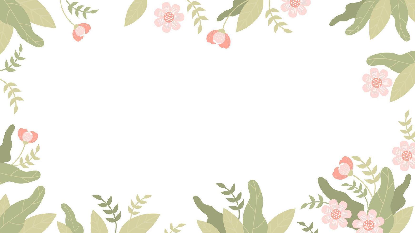 Blumen- Banner. Rosa Blumen und Blätter auf Weiß Hintergrund. horizontal Poster. Illustration im eben Stil vektor