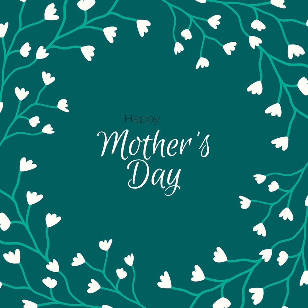 Lycklig mödrar dag. elegant kort med vit blommor på smaragd- bakgrund. design mallar för vykort, baner, affisch. platt illustrationer vektor