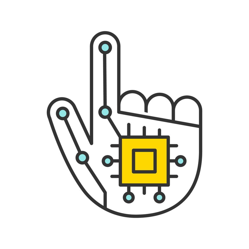 robotic hand färgikon. nfc- eller rfid-implantat. digital hand. mikrochip implantat. isolerade vektor illustration