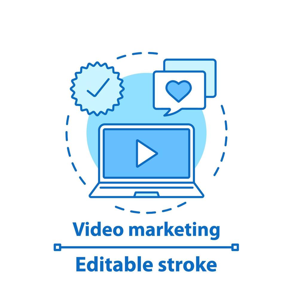 Symbol für Video-Marketing-Konzept. vlog. Blogging, Video-Streaming-Idee, dünne Linie Illustration. Vektor isolierte Umrisszeichnung. bearbeitbarer Strich