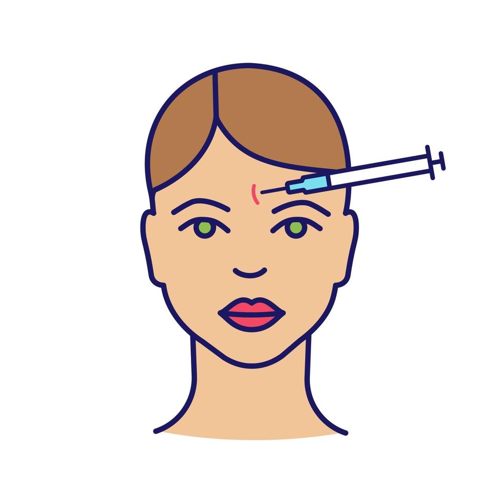 pannan neurotoxin injektion färgikon. rynkor mot rynkor injektion. kosmetiskt förfarande. minskar rynkor. ansiktsföryngring. isolerade vektor illustration
