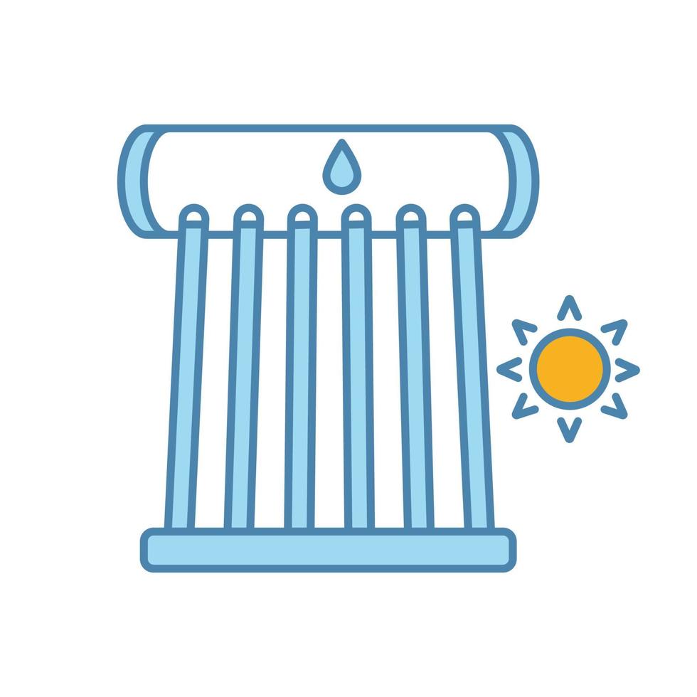 Farbsymbol für industrielle Solarwarmwasserbereiter. Sonnenkollektorröhren und Wassertank. Öko-Wasserheizung. isolierte Vektorillustration vektor