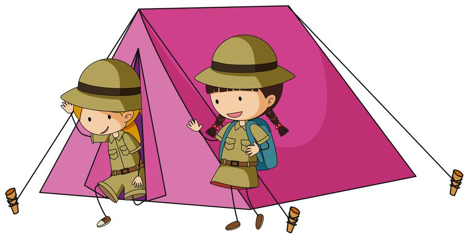 Zwei Kinder im rosafarbenen Zelt vektor