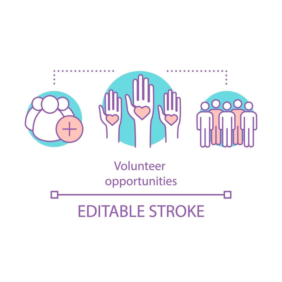 volontär möjligheter koncept ikon. välgörenhet idé tunn linje illustration. icke vinstdrivande organisation. samhällsstöd. hjälpande händer. vektor isolerade konturritning