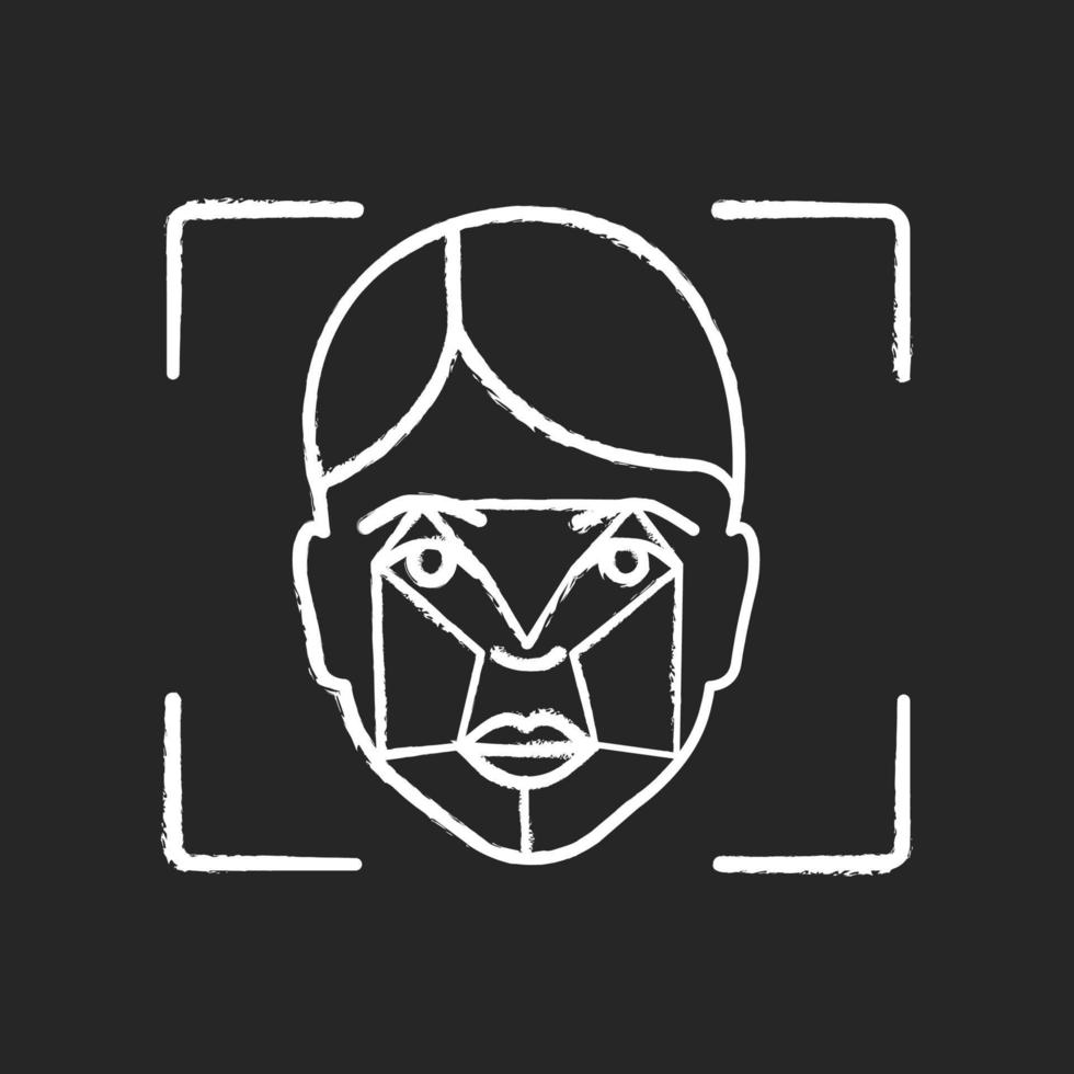 ansiktsavtryck analys krita ikon. mjukvara för ansiktsigenkänning. ansikts-ID-skanning. biometrisk identifiering. isolerade svarta tavlan vektorillustration vektor