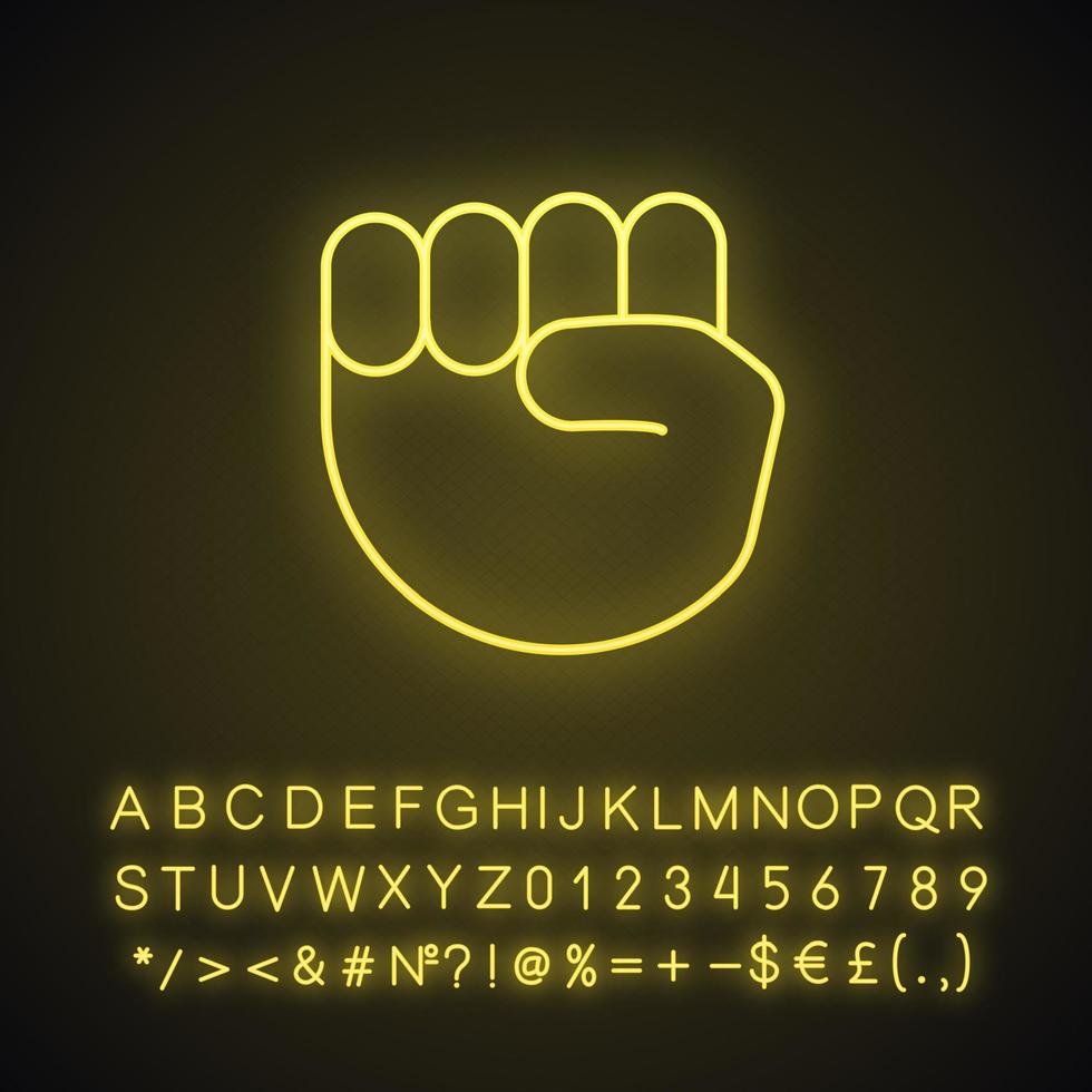 Symbol für angehobene Faust Emoji Neonlicht. protestieren, handgeste unterstützen. Faust zeigt nach oben. leuchtendes Schild mit Alphabet, Zahlen und Symbolen. isolierte Vektorgrafik vektor