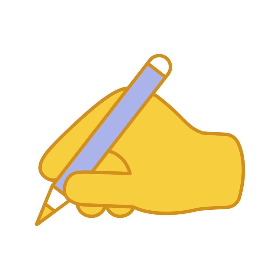 Hand-Farbsymbol schreiben. Hand, die Kugelschreiber oder Bleistift hält. Werbetexten. Textbearbeitung. isolierte Vektorillustration vektor