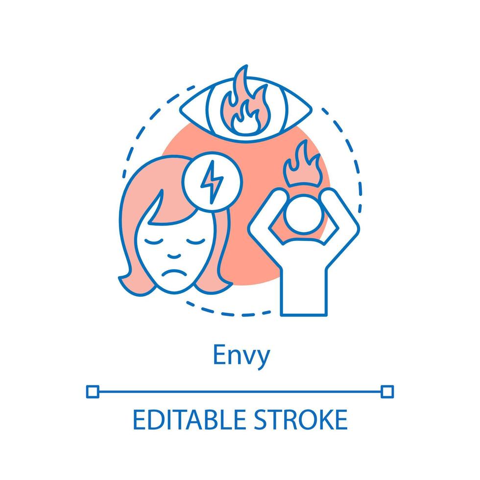 avund koncept ikon. avundsjuk kvinna idé tunn linje illustration. känsla av agg. social ojämlikhet. Stark vilja. hat person. arg känsla. vektor isolerade konturritning. redigerbar linje