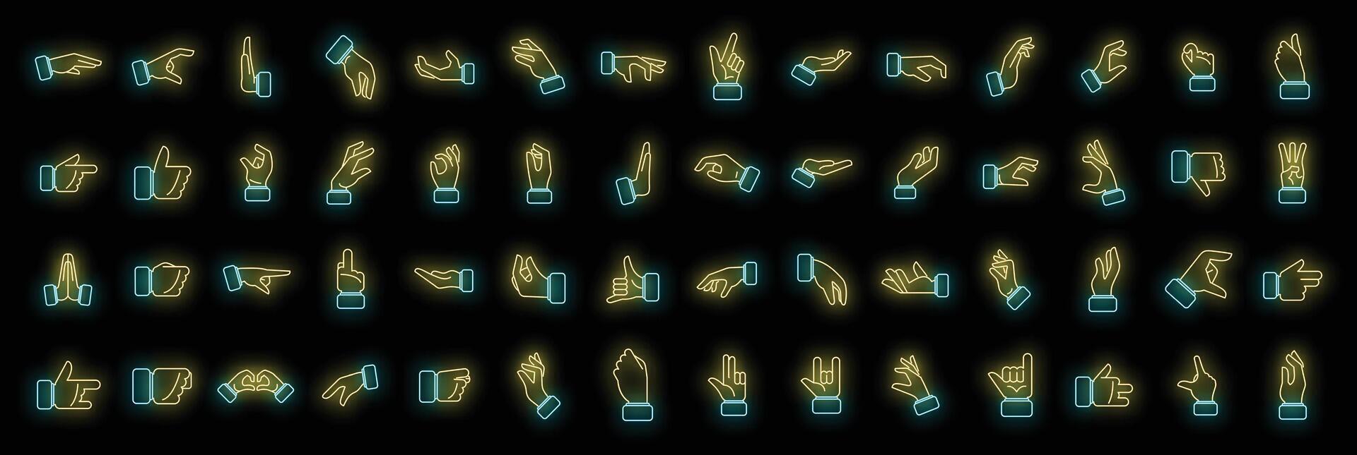 Hand Gesten Symbole einstellen Neon- vektor