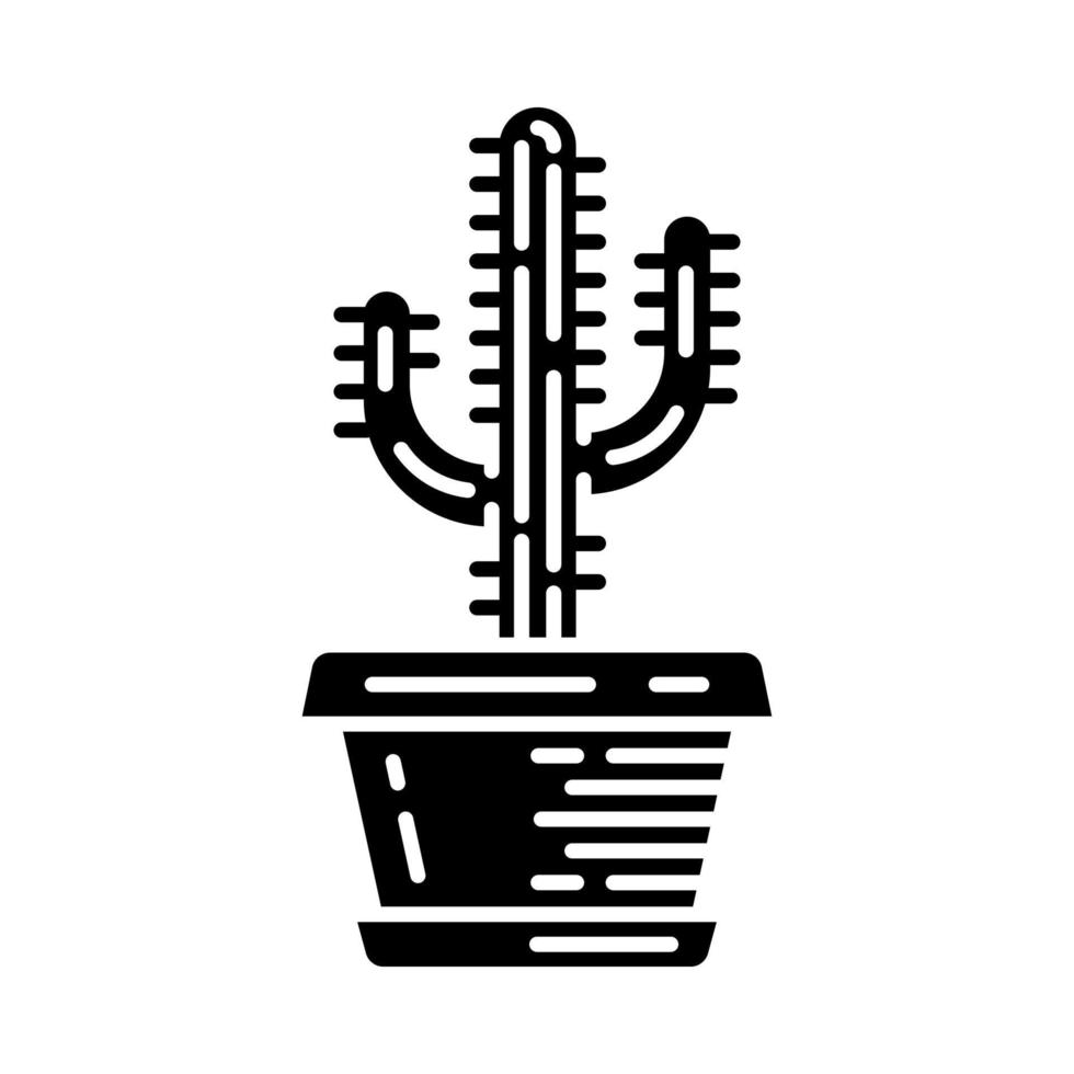 saguaro kaktus i potten glyfikon. arizona statlig vildblomma. mexikansk tequilakaktus. hus och trädgårdsväxt. siluett symbol. negativt utrymme. vektor isolerade illustration