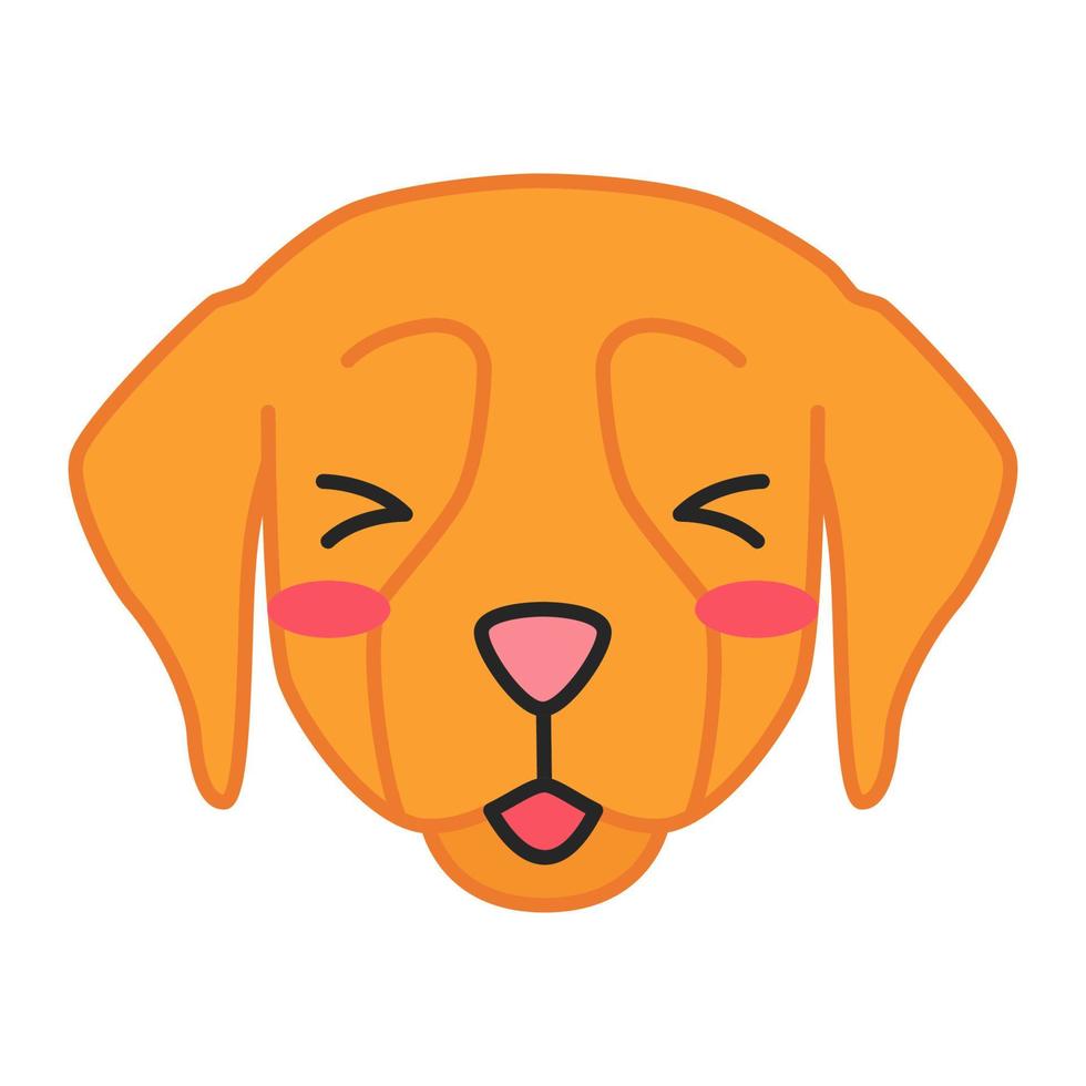 Golden Retriever süße kawaii Vektorfigur. Hund mit lächelnder Schnauze. gerötetes Tier mit zusammengekniffenen Augen. lustiges Emoji, Aufkleber, Emoticon. oggie mit herausgestreckter Zunge. isolierte Cartoon-Farbillustration vektor