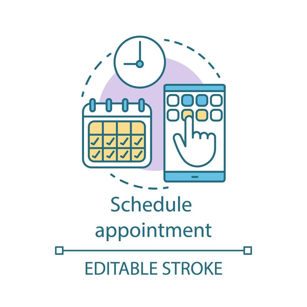 Termin-Konzept-Symbol planen. Meeting-Arrangement-Idee dünne Linie Abbildung. Klinikzentrum an. Planung. Anwesenheitsstundenplan. Vektor isolierte Umrisszeichnung. bearbeitbarer Strich