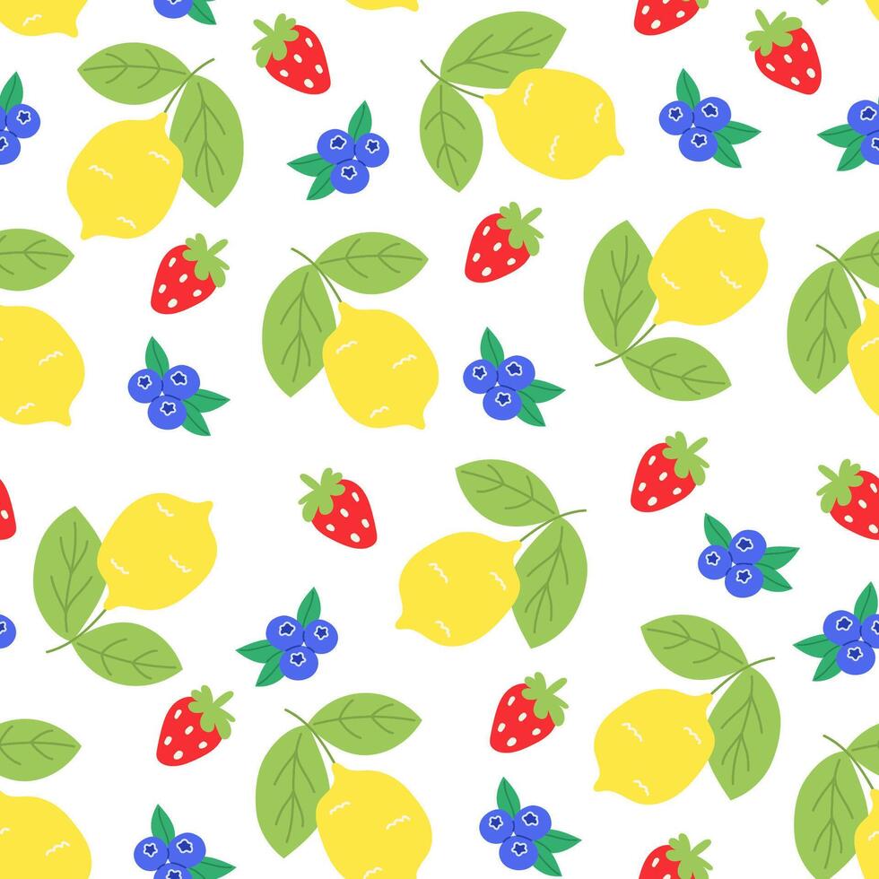 nahtlos Muster mit ein Erdbeere, Zitrone, Blaubeere vektor