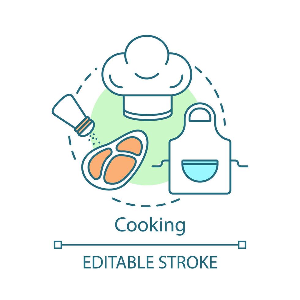 matlagning koncept ikon. familjeaktiviteter med barn idé tunn linje illustration. inomhus rekreation.biff matlagning. vektor isolerade konturritning. redigerbar linje