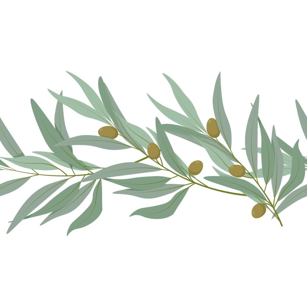 sömlös gräns av oliv grenar med oliver vektor