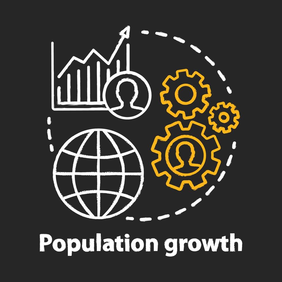befolkningstillväxt krita koncept ikon. världens idé om mänsklig överbefolkning. ökande antal människor. demografiska problem. vektor isolerade svarta tavlan illustration