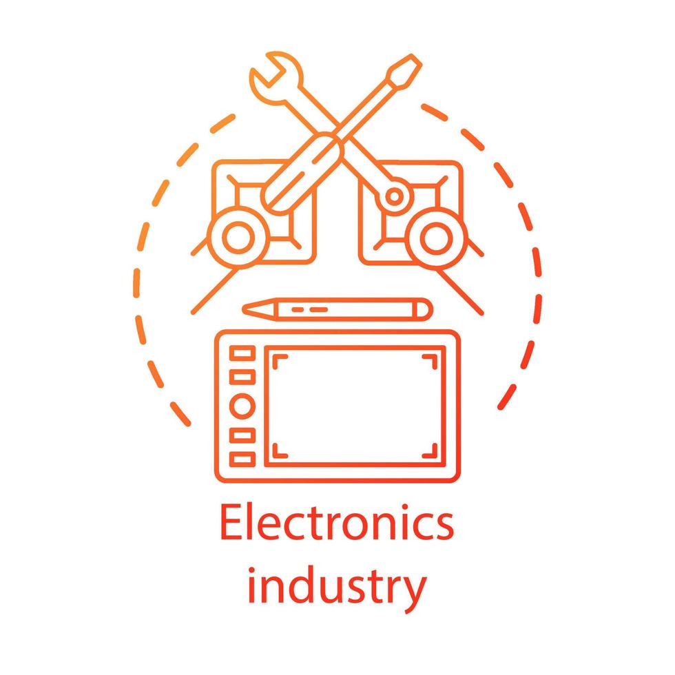 elektronikindustrin koncept ikon. teknisk service. produktions- och reparationsautomation. robot händer tablett idé tunn linje illustration. vektor isolerade konturritning. redigerbar linje