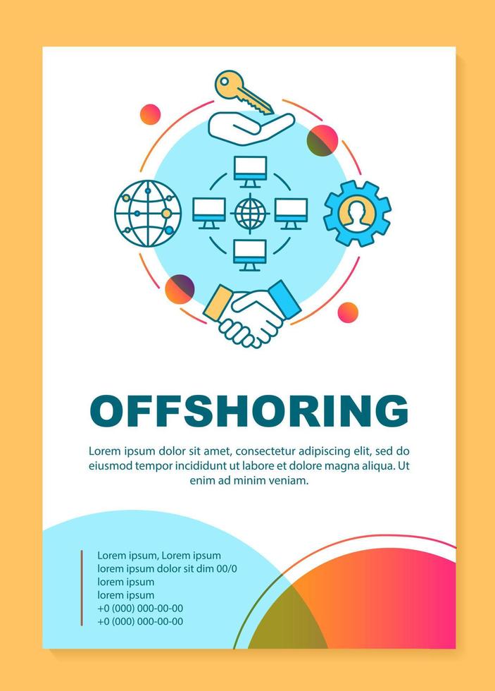 Layout der Offshoring-Broschürenvorlage. berufliche Partnerschaft. Flyer, Broschüre, Broschürendruckdesign mit linearen Illustrationen. Vektorseitenlayouts für Zeitschriften, Geschäftsberichte, Werbeplakate vektor