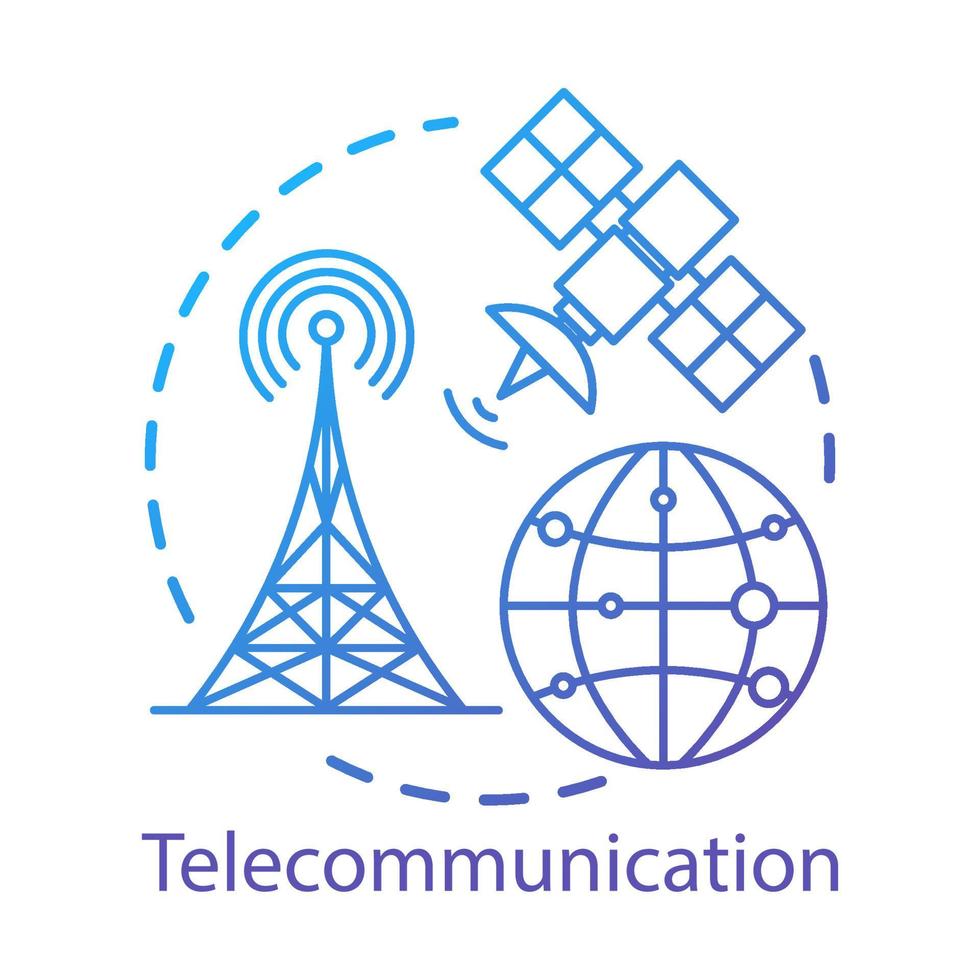 Symbol für Telekommunikationskonzept. gesamtes drahtloses Netzwerk. Satellitenverbindung. globale kommunikationssystemidee dünne linie illustration. Vektor isolierte Umrisszeichnung. bearbeitbarer Strich