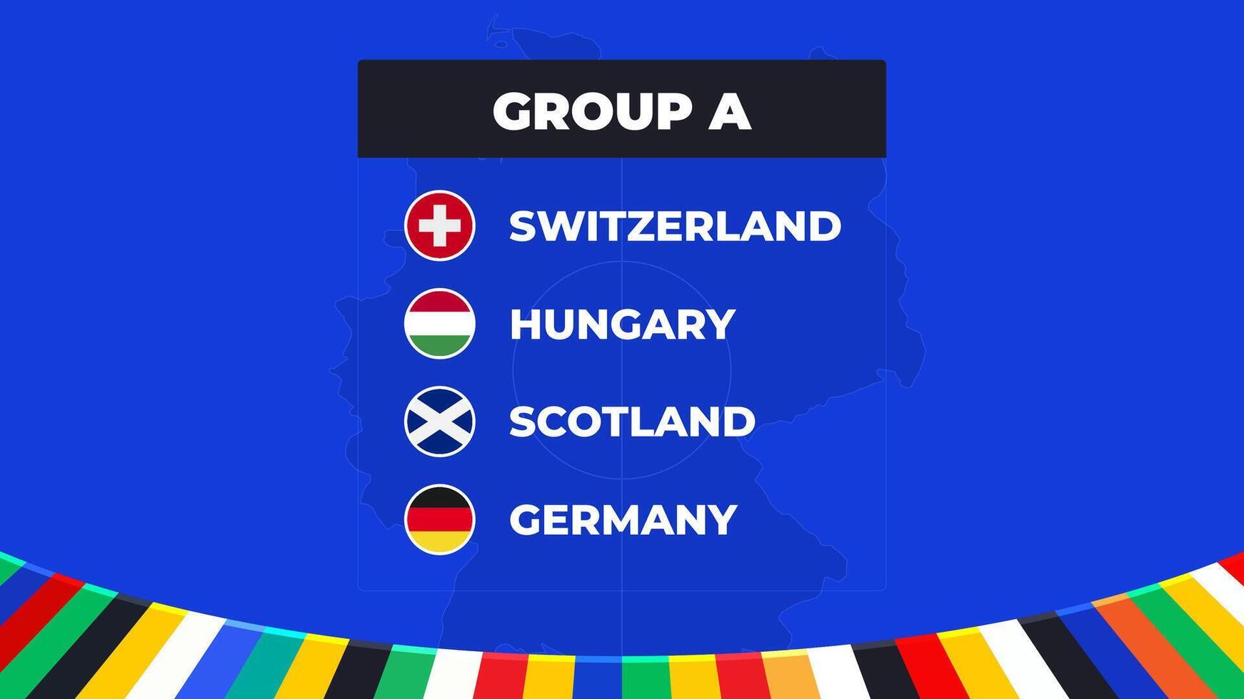 Gruppe ein von das europäisch Fußball Turnier im Deutschland 2024 Gruppe Bühne von europäisch Fußball Wettbewerbe im Deutschland vektor