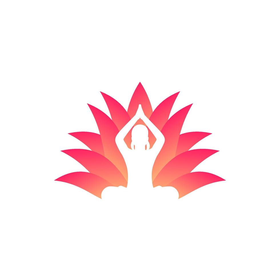 Yoga-Logo, meditierendes Mädchen und Lotusblume vektor