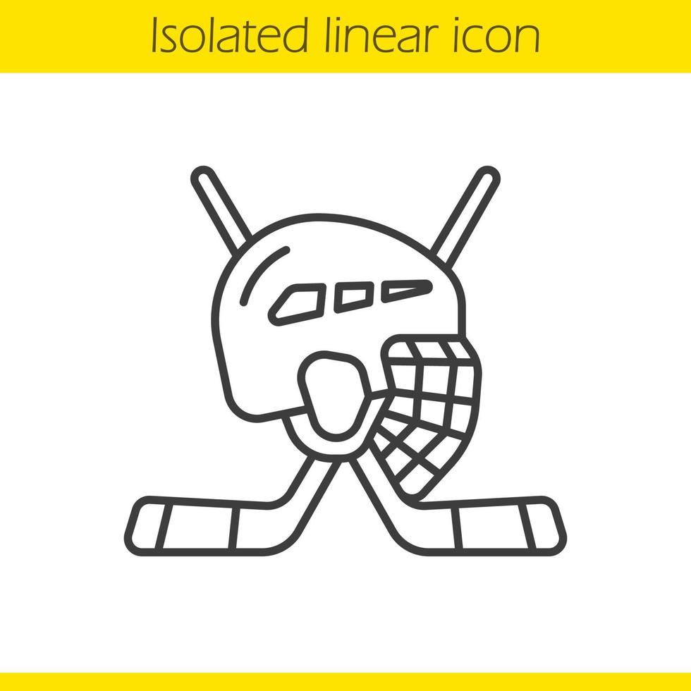 Lineares Symbol für Eishockey-Ausrüstung. dünne Linie Abbildung. Hockeyschläger und Helmkontursymbol. Vektor isolierte Umrisszeichnung