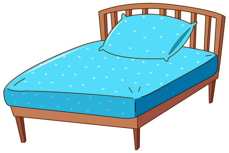 Säng med blå kudde och lakan vektor