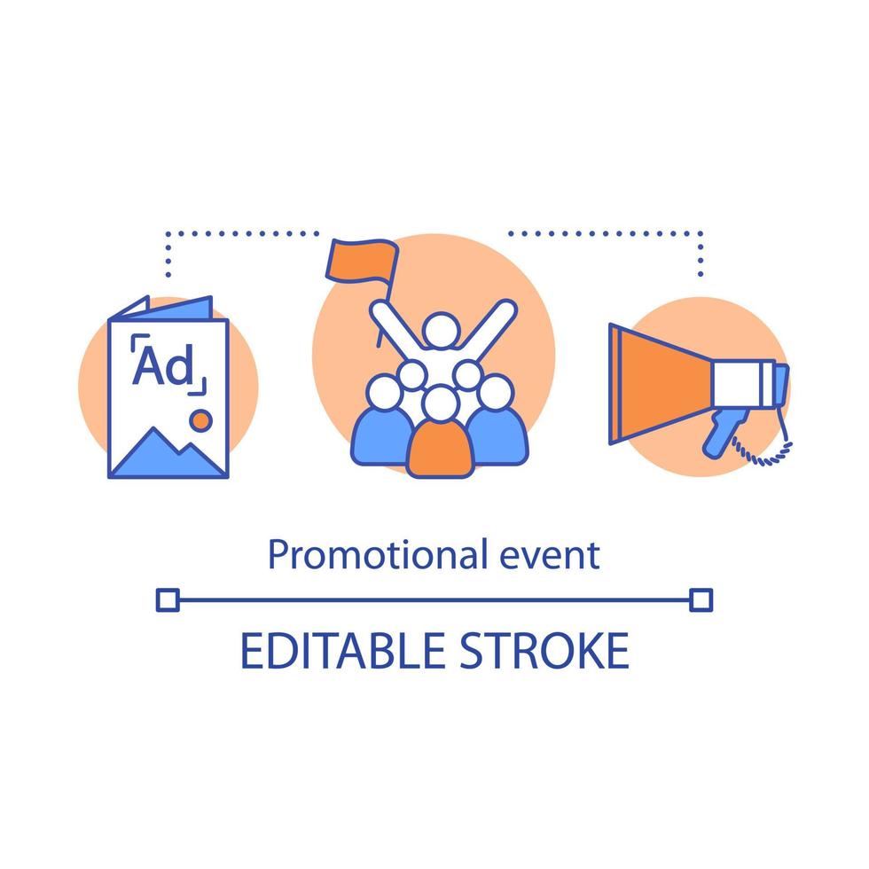 Symbol für das Konzept der Werbeveranstaltung. pr-Kampagnenidee dünne Linie Illustration. Werbepräsentation. Event-Agentur. Konferenz halten. Vektor isolierte Umrisszeichnung. bearbeitbarer Strich