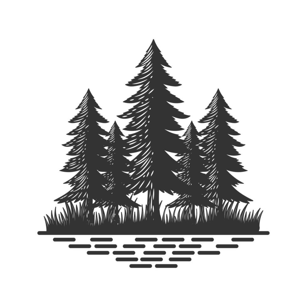 rustikal Kiefer immergrün Zeder Zypresse Lärche Nadelbaum Nadelbaum Tanne Bäume Wald Logo Design vektor