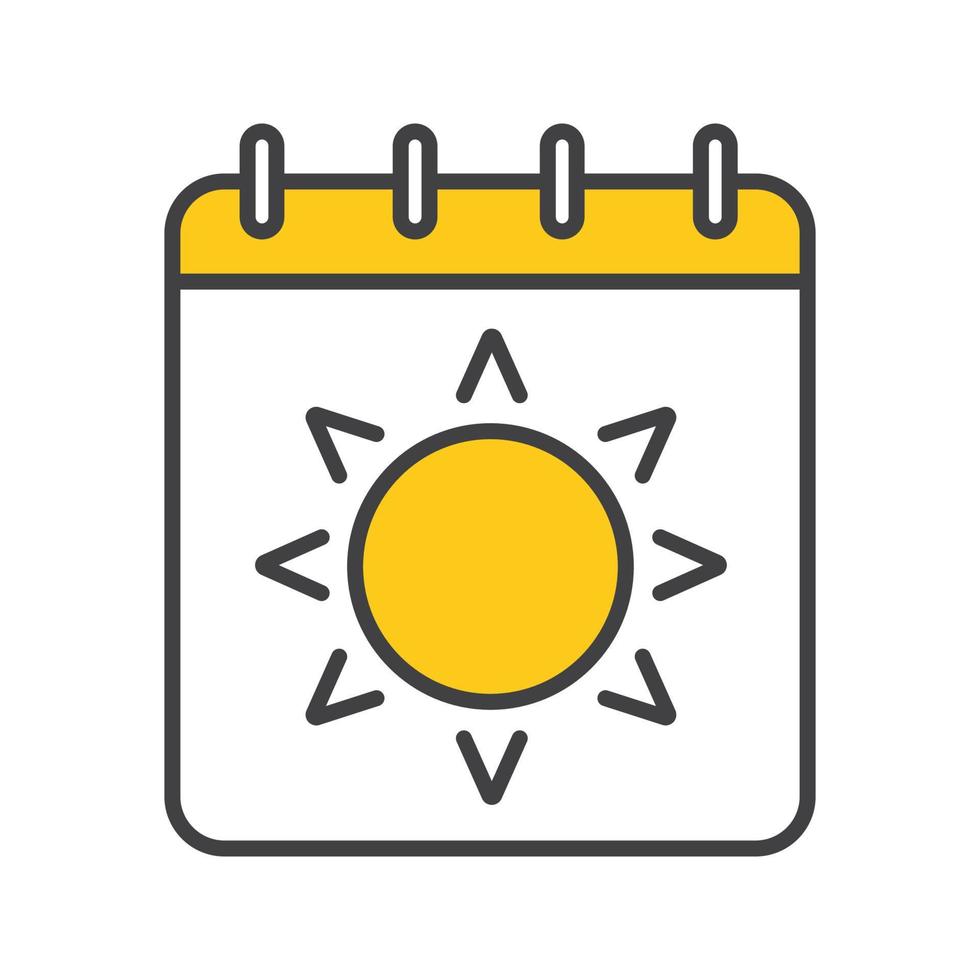 sommarsäsong färgikon. kalendersida med sol. isolerade vektor illustration